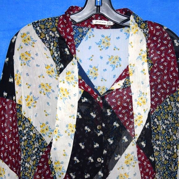 Stradivarius Patchwork Floral Sheer Blouse L - Picture 2 of 4